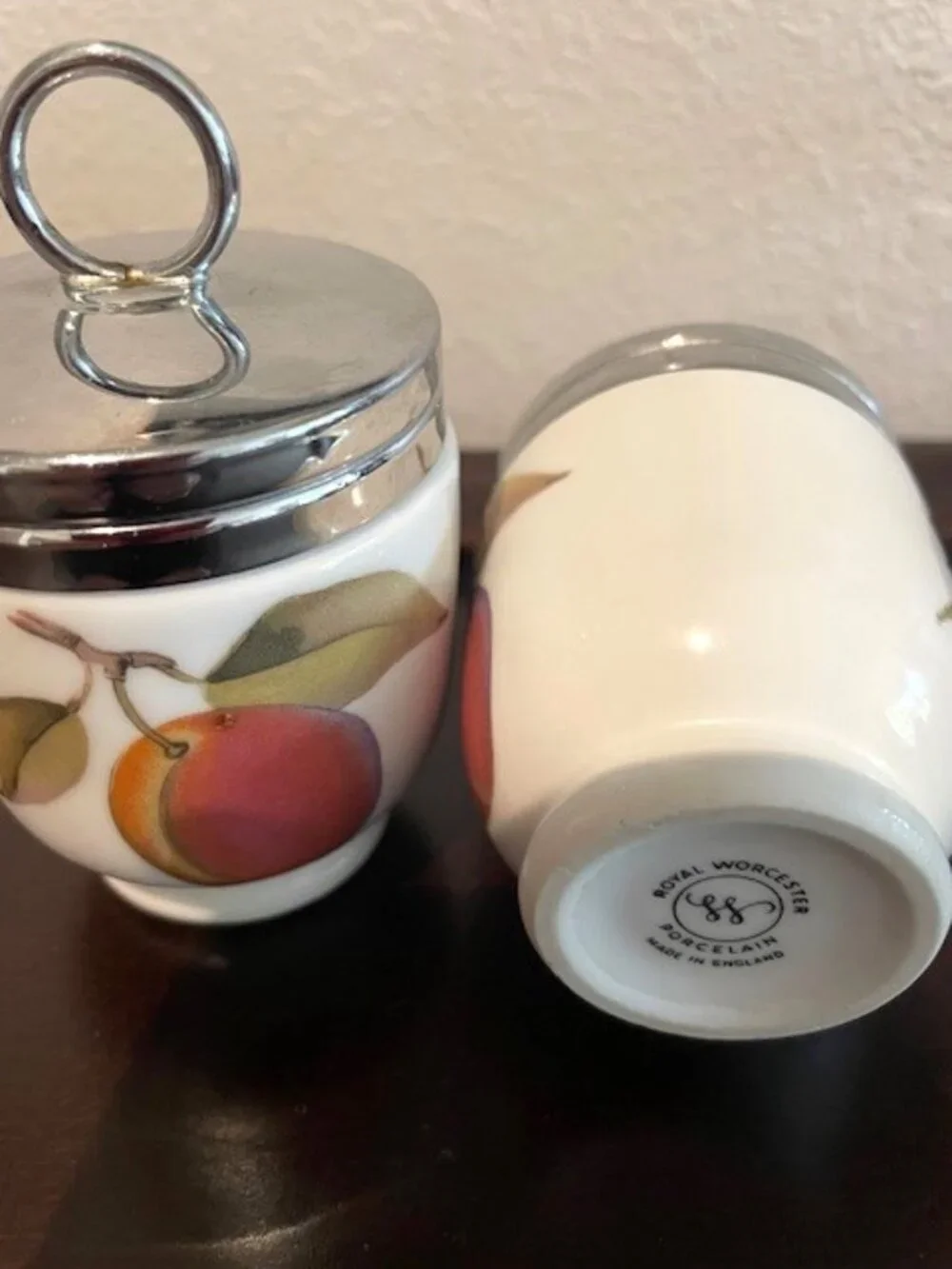 Vintage English Royal Worcester Porcelain Egg Coddler Fruit Decor